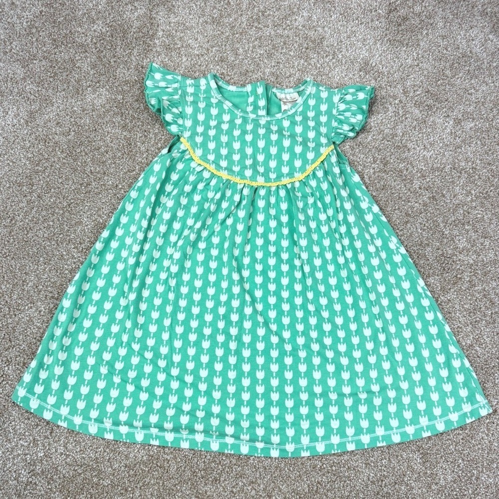 Matilda Jane Girls Green Dress Tulip Floral Flutter Sleeve Knit 6 Whimsical